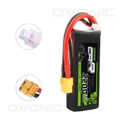 OVONIC 7.4V 2200mAh 2S 50C LiPo Battery with XT60 & Trx Plug for 1/16 1/18 Traxxas Cars